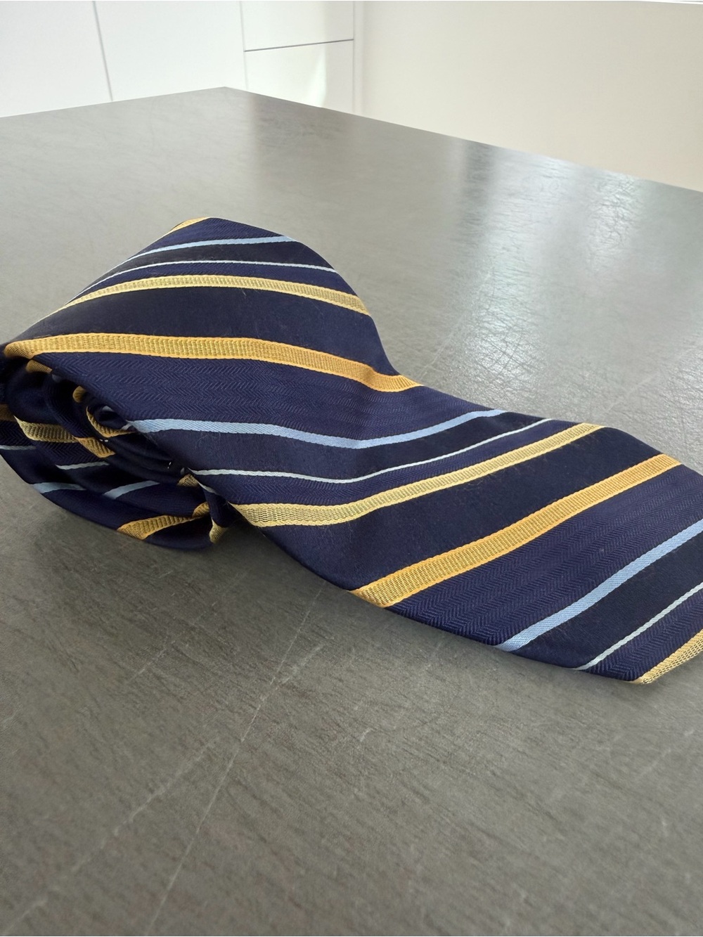 Tommy Hilfiger Navy Tie with Gold/Yellow and Light Blue Stripes